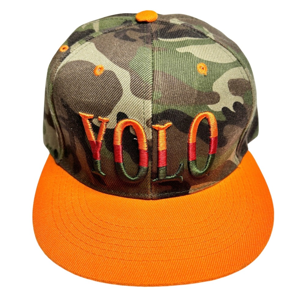 YOLO‎ Camo Orange Snapback Hat Adjustable Camouflage Flat Bill Cap